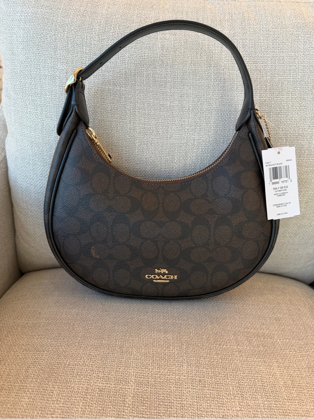 Coach brown black hobo monogram signature crescent- new shoulder bag